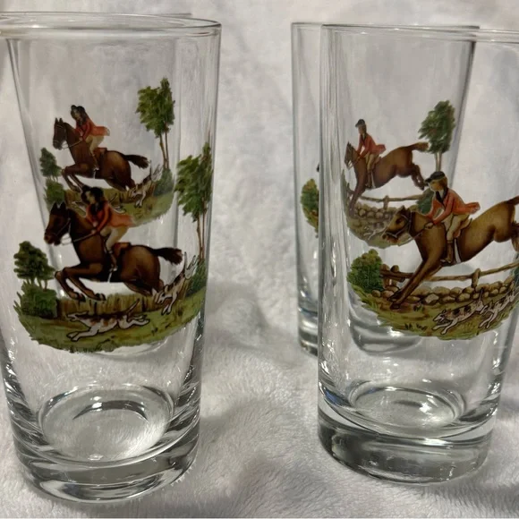 Equestrian Themed Glass Tumblers Set of 4 - Picture 1 of 3